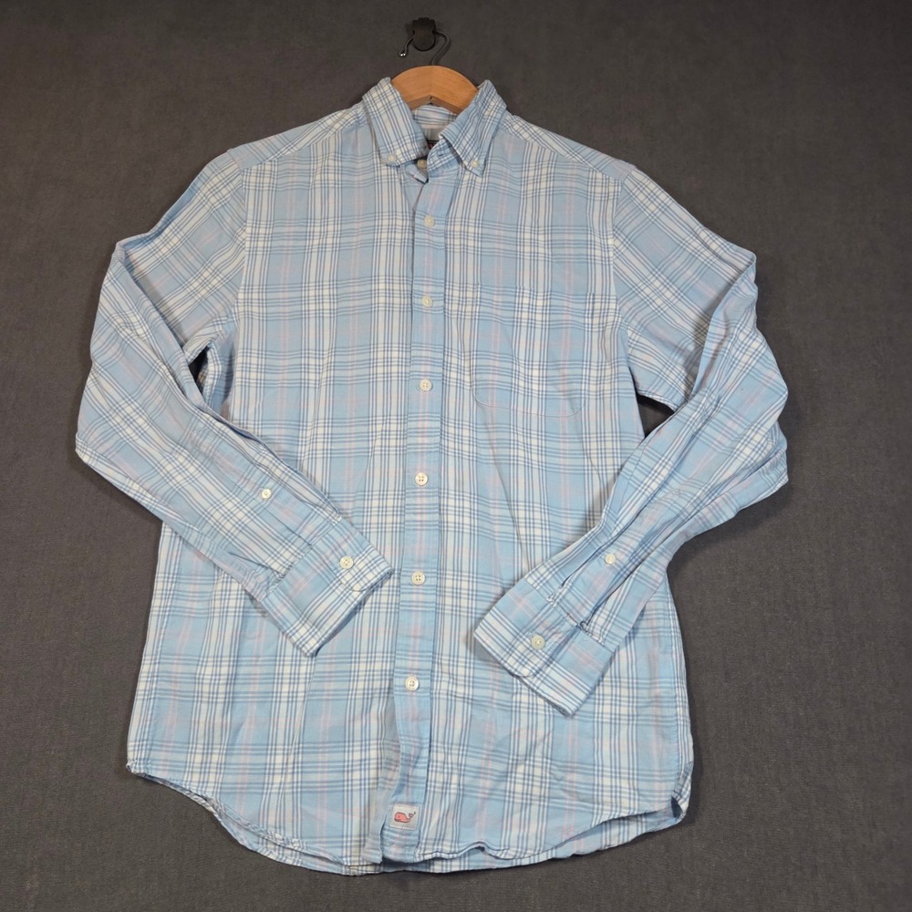 Vineyard Vines Murray Shirt Mens XS Blue Plaid Cotton Linen Button Down